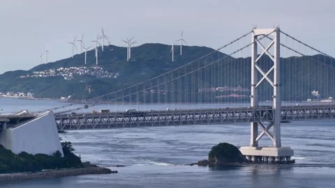 Drone Aerial View of Onaruto Bridge Over Naruto Strait Video stock 342251995