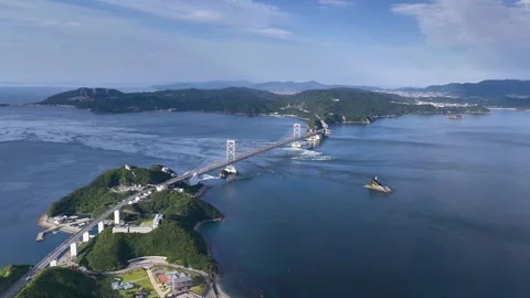 Drone Aerial View of Onaruto Bridge Across Naruto Strait Stock Footage 342252179