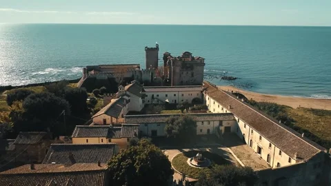 Drone Aerial View over the Castle of Santa Severa in Latium Stock Footage 295127014