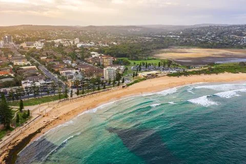 Drone aerial view over Dee Why beach Stock Photos
