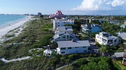 Drone Aerial view over Florida Tampa The Don CeSar Hotel St. Pete Beach USA Stock Footage 90225908