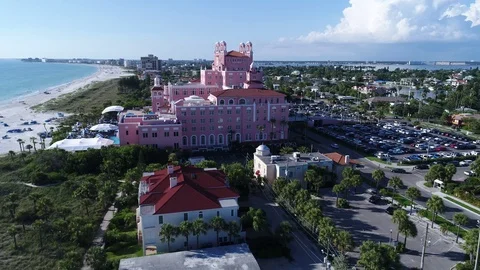 Drone Aerial view over Florida Tampa The Don CeSar Hotel St. Pete Beach USA Stock Footage 90225962