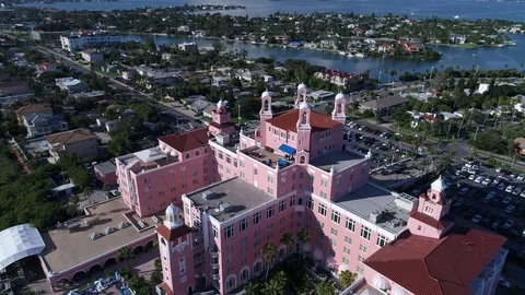 Drone Aerial view over Florida Tampa The Don CeSar Hotel St. Pete Beach USA Stock Footage