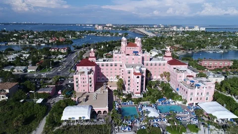 Drone Aerial view over Florida Tampa The Don CeSar Hotel St. Pete Beach USA Stock Footage 90226236