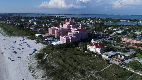 Drone Aerial view over Florida Tampa The Don CeSar Hotel St. Pete Beach USA Stock Footage 90226281