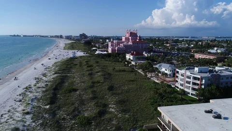 Drone Aerial view over Florida Tampa The Don CeSar Hotel St. Pete Beach USA Stock Footage 90226416