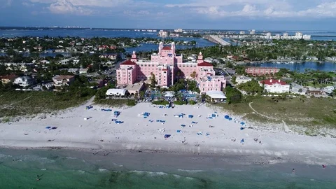 Drone Aerial view over Florida Tampa The Don CeSar Hotel St. Pete Beach USA Stock Footage 90226503