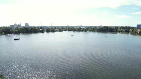 Drone aerial view over Havel river in Spandau-Berlin in summer Stock Footage 281501935