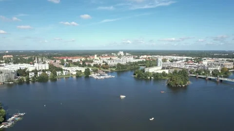 Drone aerial view over Havel river in Spandau-Berlin in summer Stock Footage 281502911