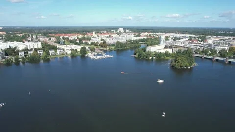 Drone aerial view over Havel river in Spandau-Berlin in summer Stock Footage 281503097