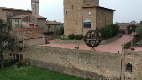 Drone aerial view over a medieval town centre in Tuscany region Stock Footage 114769397