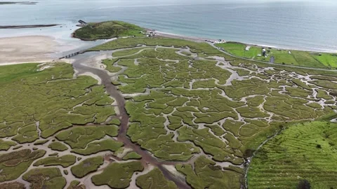 Drone aerial view over a scenic coastal bay at Mulranny, Ireland. Stock Footage 344771593