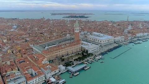 Drone aerial view over Venice, Italy. San Marco plaza. Stock Footage 108636982