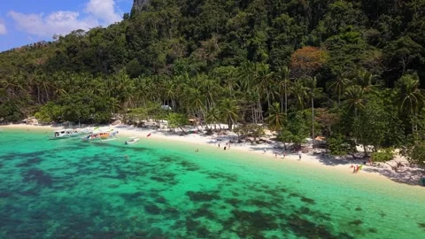 Drone aerial view of Papaya Beach in El Nido, Palawan, Philippines Stock Footage 337409429