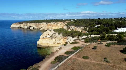 Drone Aerial view of Pau Beach clifftop Stock Footage 228784656