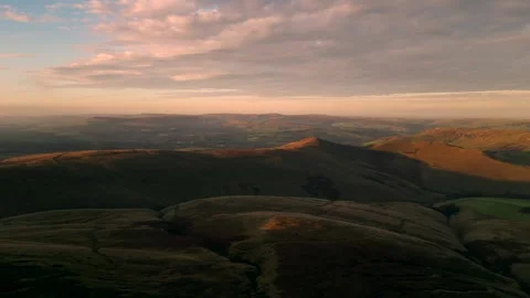 Drone aerial view of the Peak District at dawn Stock Footage 318257937