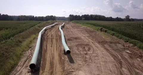 Drone Aerial View Pipeline Construction and Storage Vídeos de archivo 93365337