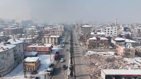 Drone Aerial View of Post Earthquake Destruction in Elbistan, February, 10, 2023 Video stock 336449771