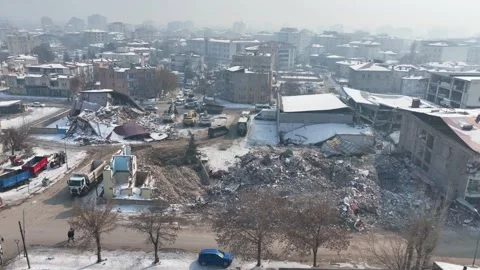 Drone Aerial View of Post Earthquake Destruction in Elbistan, February, 10, 2023 Stock Footage 336449781