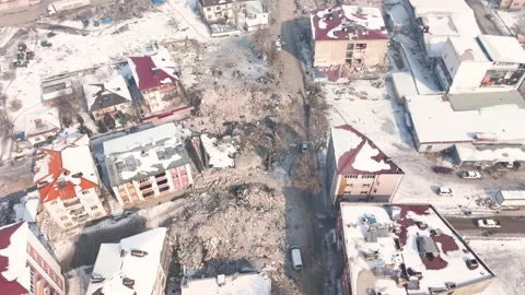 Drone Aerial View of Post Earthquake Destruction in Elbistan, February, 10, 2023 Stock Footage 336450014