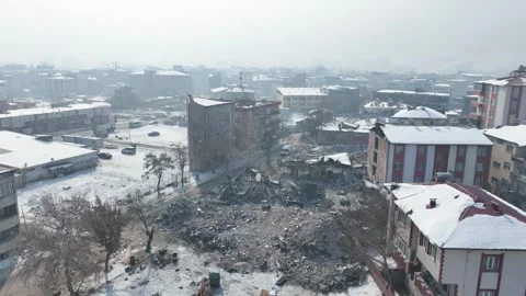 Drone Aerial View of Post Earthquake Destruction in Elbistan, February, 10, 2023 Stock Footage 336450254