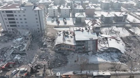 Drone Aerial View of Post Earthquake Destruction in Elbistan, February, 10, 2023 Stock Footage 336450288