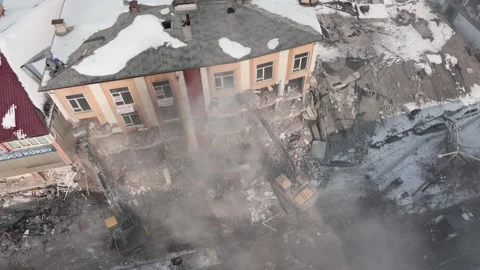 Drone Aerial View of Post Earthquake Destruction in Elbistan, February, 10, 2023 Stock Footage 336450489