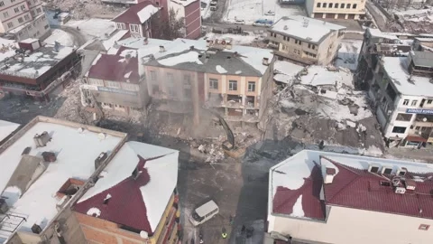 Drone Aerial View of Post Earthquake Destruction in Elbistan, February, 10, 2023 Stock Footage 336450517