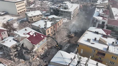 Drone Aerial View of Post Earthquake Destruction in Elbistan, February, 10, 2023 Stock Footage 336450546
