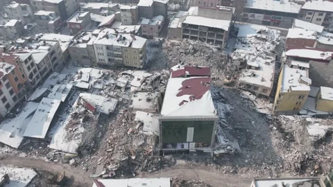 Drone Aerial View of Post Earthquake Destruction in Elbistan, February, 10, 2023 Stock Footage 336450577