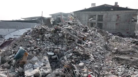 Drone Aerial View of Post Earthquake Destruction in Elbistan, February, 10, 2023 Stock Footage 336450739