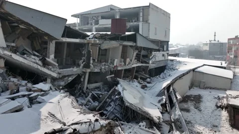 Drone Aerial View of Post Earthquake Destruction in Elbistan, February, 10, 2023 Stock Footage 336450751