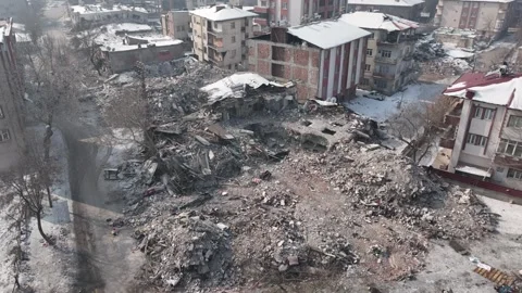 Drone Aerial View of Post Earthquake Destruction in Elbistan, February, 10, 2023 Stock Footage 336450847