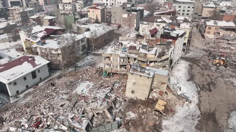 Drone Aerial View of Post Earthquake Destruction in Elbistan, February, 10, 2023 Stock Footage 336450906