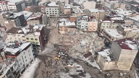 Drone Aerial View of Post Earthquake Destruction in Elbistan, February, 10, 2023 Stock Footage 336451039