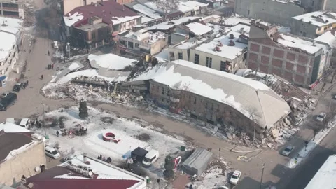 Drone Aerial View of Post Earthquake Destruction in Elbistan, February, 10, 2023 Stock Footage 336451079