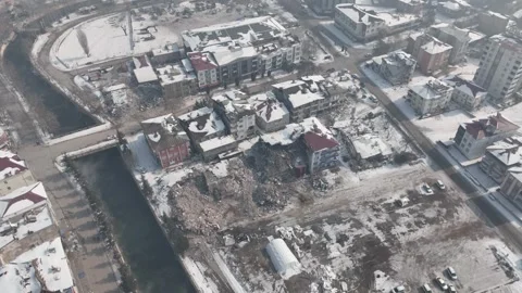 Drone Aerial View of Post Earthquake Destruction in Elbistan, February, 10, 2023 Stock Footage 336451131