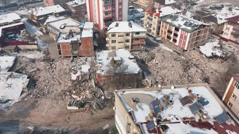 Drone Aerial View of Post Earthquake Destruction in Elbistan, February, 10, 2023 Stock Footage 336451182