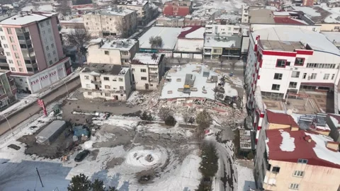 Drone Aerial View of Post Earthquake Destruction in Elbistan, February, 10, 2023 Stock Footage 336451465