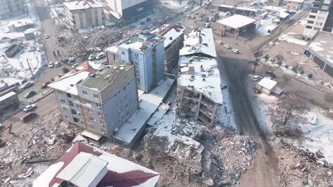 Drone Aerial View of Post Earthquake Destruction in Elbistan, February, 10, 2023 Stock Footage 336452348