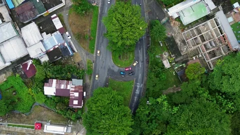 Drone Aerial View of Road U-Turn, Urban Traffic and Road Infrastructure Stock Footage 308052012