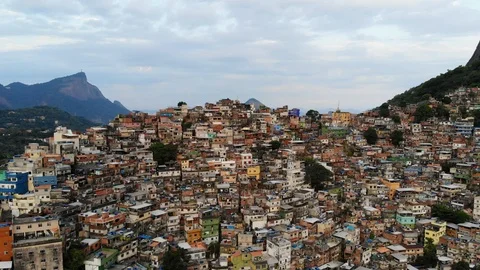 Drone Aerial view of Rocinha. Brazil's largest favela. Rio de Janeiro. Brazil Stock Footage 106872053