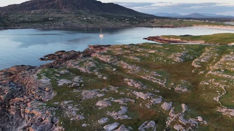 Drone aerial view of the rugged Atlantic coastline near Dogs Bay in Connemara Stock Footage 343937731
