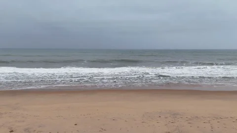 Drone Aerial View of Sandy Beach and Ocean Waves in Lome, Togo, West Africa Stock Footage 330972915