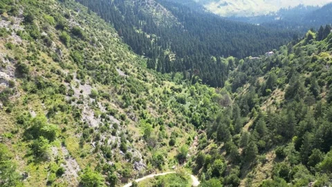 Drone aerial view of scenic deep mountain gorge between rocky slopes Stock Footage 339433739