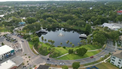 Drone Aerial view Sims Park Orange Lake New Port Richey FL Stock Footage 199125488