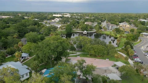 Drone Aerial view Sims Park Orange Lake New Port Richey FL Stock Footage 199125802