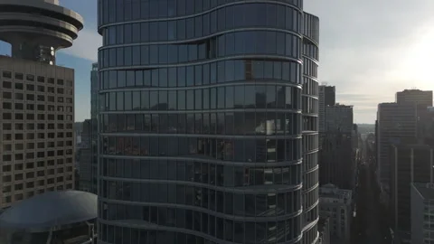 Drone aerial view of skyscraper building downtown Vancouver Stock Footage 285552829
