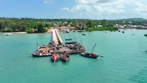 Drone Aerial View of a Small Harbor in Zanzibar, January 21, 2025, Tumbatu Stock Footage 336895914