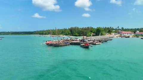 Drone Aerial View of a Small Harbor in Zanzibar, January 21, 2025, Tumbatu Video stock 336896102